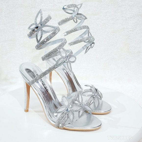 Fly Girl 2 Metallic Silver Upper & Rhinestones Butterfly Wrap Strap High H… - Picture 3 of 11